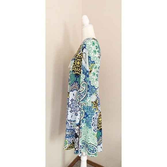 Joseph Ribkoff  Paisley Multicolor 3/4 Sleeve Zip-Front A-Line Dress 2 - Picture 4 of 16